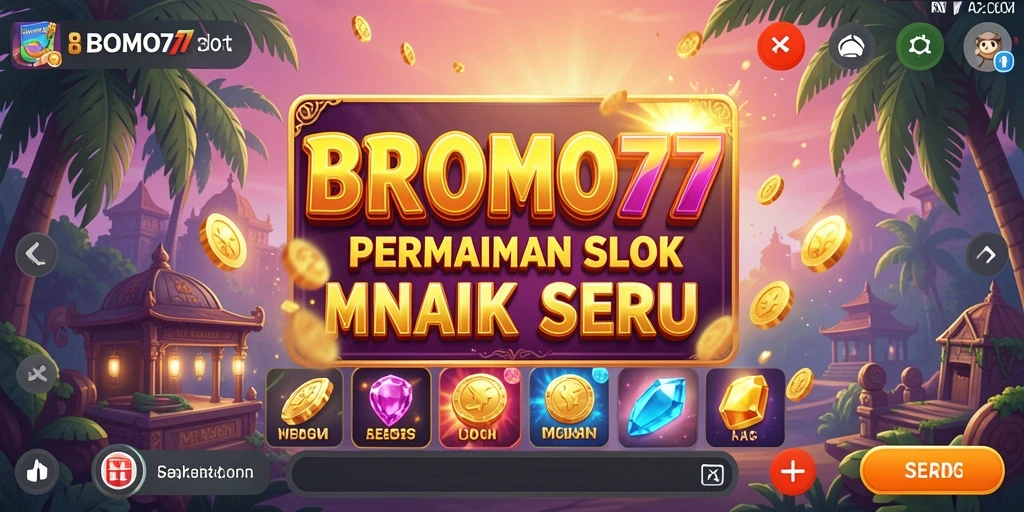 Tampilan gameplay BROMO77 dengan simbol slot yang berwarna-warni.