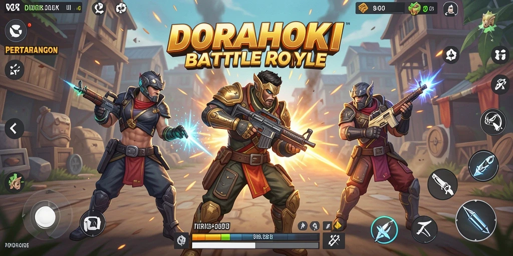 Screenshot gameplay DORAHOKI yang menegangkan saat bertarung di pulau.