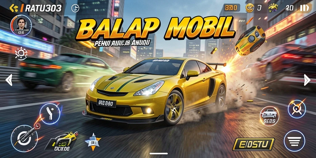 Gameplay balapan seru di RATU303 dengan mobil cepat.