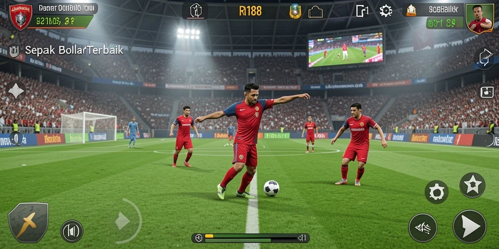 Tampilan gameplay seru dalam aplikasi sepak bola RI188.