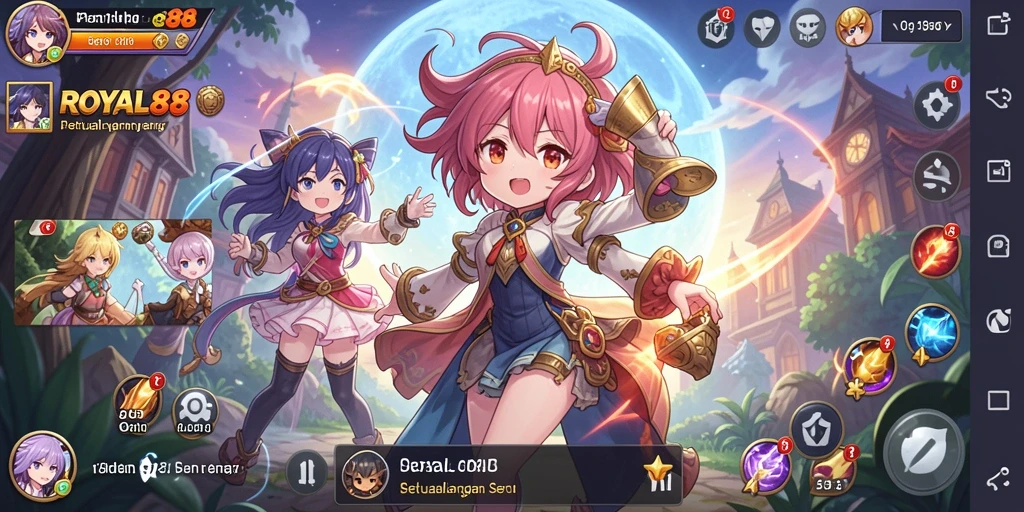 Tampilan gameplay menarik dengan karakter anime yang dinamis.