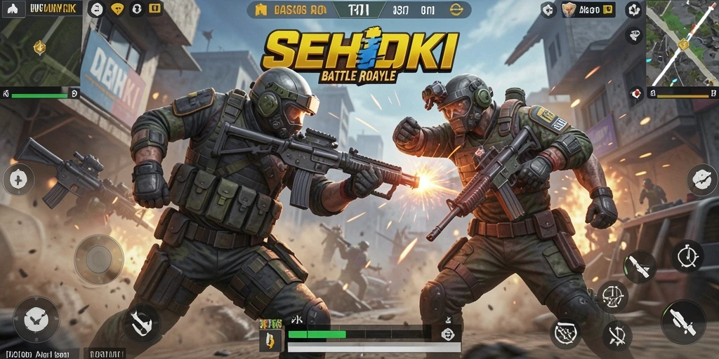 Screenshot SEHOKI menunjukkan pertarungan intim di arena Battle Royale.